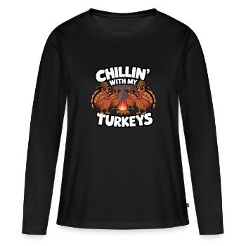 Dinde drôle de Thanksgiving - T-shirt manches longues Premium bio Femme - noir - Devant - Julia (174cm)