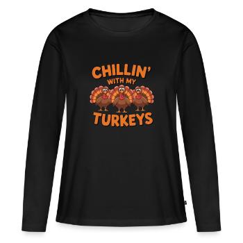 Dinde drôle de Thanksgiving - T-shirt manches longues Premium bio Femme - noir - Devant - Julia (174cm)