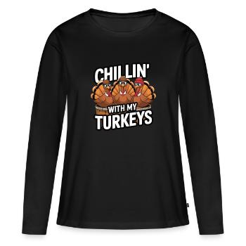 Dinde drôle de Thanksgiving - T-shirt manches longues Premium bio Femme - noir - Devant - Julia (174cm)