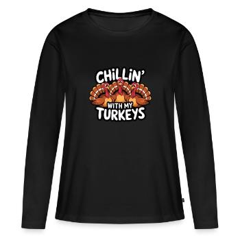 Dinde drôle de Thanksgiving - T-shirt manches longues Premium bio Femme - noir - Devant - Julia (174cm)