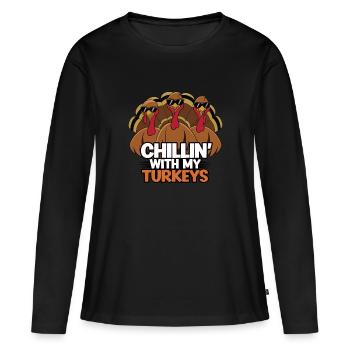 Dinde drôle de Thanksgiving - T-shirt manches longues Premium bio Femme - noir - Devant - Julia (174cm)