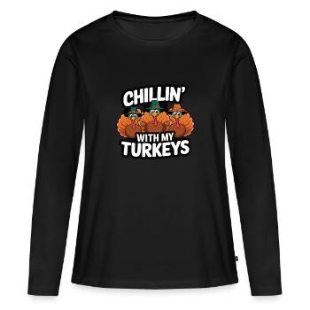 Dinde drôle de Thanksgiving - T-shirt manches longues Premium bio Femme - noir - Devant - Julia (174cm)