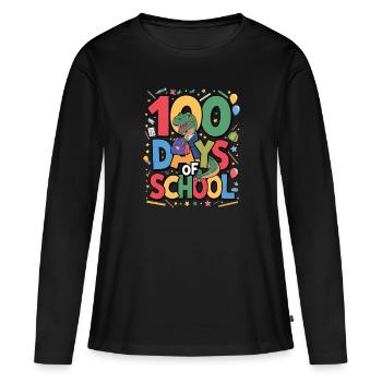 100e jour d’école 100 jour d’école des enfants - T-shirt manches longues Premium bio Femme - noir - Devant - Julia (174cm)
