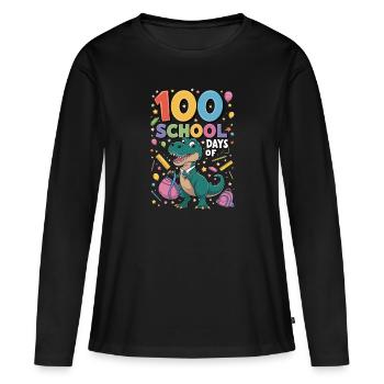100e jour d’école 100 jour d’école des enfants - T-shirt manches longues Premium bio Femme - noir - Devant - Julia (174cm)
