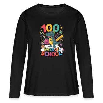 100e jour d’école 100 jour d’école des enfants - T-shirt manches longues Premium bio Femme - noir - Devant - Julia (174cm)
