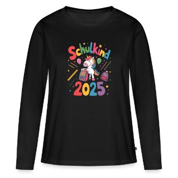 Schulkind 2025 Einschulung Schulanfang - Frauen Premium Bio Langarmshirt - Schwarz - Vorne - Julia (174cm)