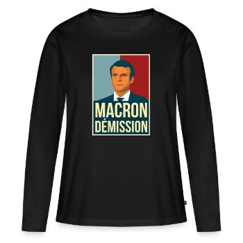 Anti Macron dehors démission manifs vintage rétro - T-shirt manches longues Premium bio Femme - noir - Devant - Julia (174cm)
