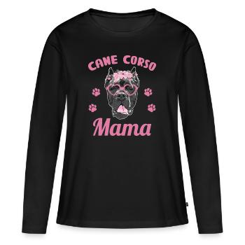 Cane corso mama propriétaire femme lunettes fleurs - T-shirt manches longues Premium bio Femme - noir - Devant - Julia (174cm)