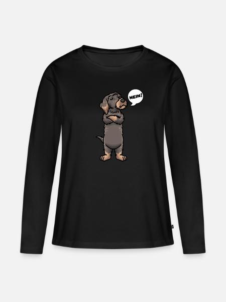 Rauhaardackel Dackel Hund - Frauen Premium Bio Langarmshirt - Schwarz