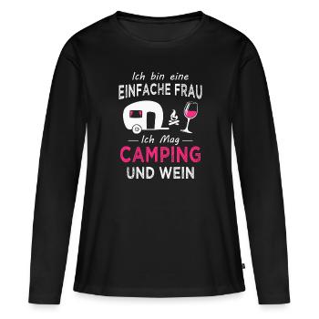 Einfache Frau Camping und Wein Wohnwagen Camping - Frauen Premium Bio Langarmshirt - Schwarz - Vorne - Julia (174cm)