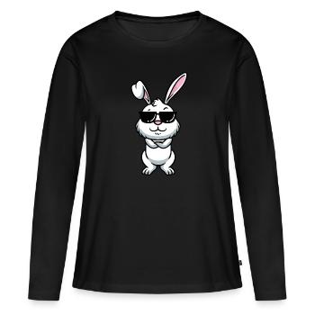 Lapin Blanc Emoticons Lapin - T-shirt manches longues Premium bio Femme - noir - Devant - Julia (174cm)