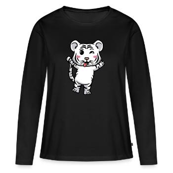 Tigre blanc Emoticon Tigre du Bengale - T-shirt manches longues Premium bio Femme - noir - Devant - Julia (174cm)