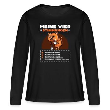 Katze Lustige Sprüche Kaffee - Frauen Premium Bio Langarmshirt - Schwarz - Vorne - Julia (174cm)