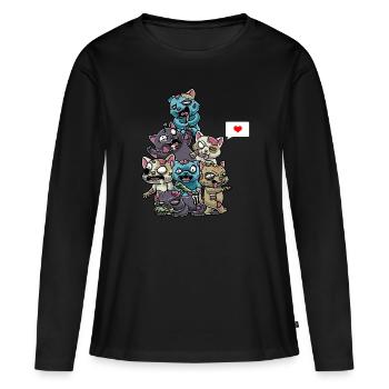 Drôle de chats zombies Spooky Halloween - T-shirt manches longues Premium bio Femme - noir - Devant - Julia (174cm)