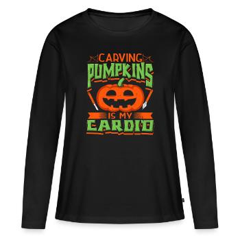 Kürbisse Schnitzen Gruselig Geschnitzt Halloween - Frauen Premium Bio Langarmshirt - Schwarz - Vorne - Julia (174cm)