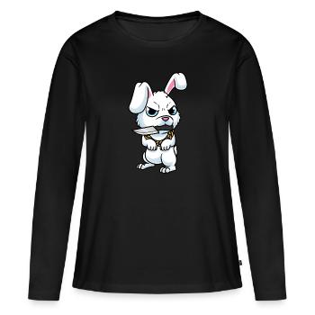 Lapin mignon avec couteau Lapin blanc - T-shirt manches longues Premium bio Femme - noir - Devant - Julia (174cm)