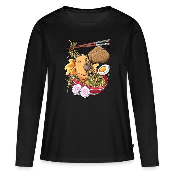 Kawaii Capybara Ramen-nudeln Japanisches Essen - Frauen Premium Bio Langarmshirt - Schwarz - Vorne - Julia (174cm)