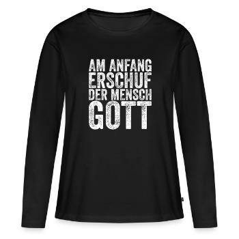 Am Anfang erschuf der Mensch Gott lustiges Atheist - Frauen Premium Bio Langarmshirt - Schwarz - Vorne - Julia (174cm)