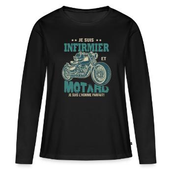 motard parfait infirmier parfait - T-shirt manches longues Premium bio Femme - noir - Devant - Julia (174cm)