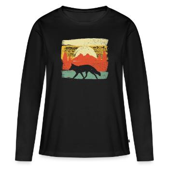 Vintage Fuchs Retro Jäger Jäger Wildtiere - Frauen Premium Bio Langarmshirt - Schwarz - Vorne - Julia (174cm)