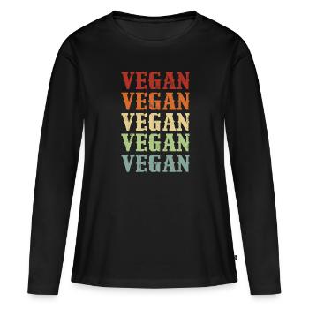 Vegan Vegan Vegan Vintage Farben Vegan Retro Vegan - Frauen Premium Bio Langarmshirt - Schwarz - Vorne - Julia (174cm)