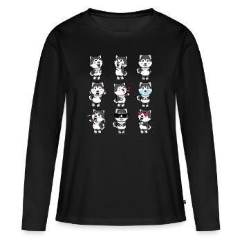 Émoticônes de chiens Pomsky - T-shirt manches longues Premium bio Femme - noir - Devant - Julia (174cm)