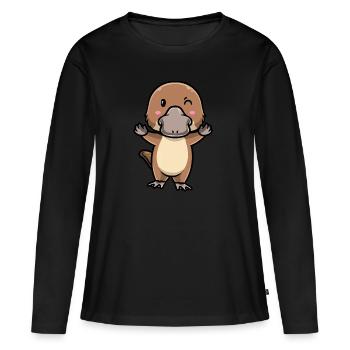 Émoticône ornithorynque de Kawaii - T-shirt manches longues Premium bio Femme - noir - Devant - Julia (174cm)