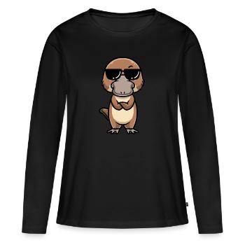 Émoticône ornithorynque de Kawaii - T-shirt manches longues Premium bio Femme - noir - Devant - Julia (174cm)