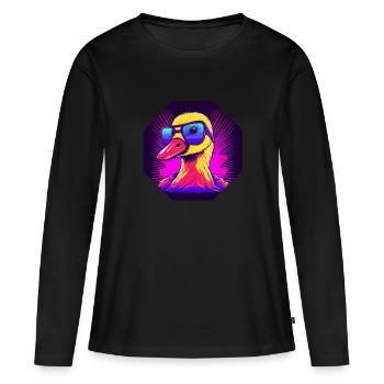 Canard Synthwave avec lunettes de soleil - T-shirt manches longues Premium bio Femme - noir - Devant - Julia (174cm)