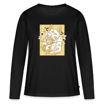 Kitsune Japon Anime Kawaii Vanille Lait - T-shirt manches longues Premium bio Femme - noir - Devant - Julia (174cm)