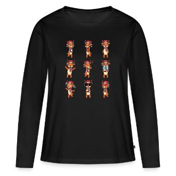 Émoticône de renne Noël Noël - T-shirt manches longues Premium bio Femme - noir - Devant - Julia (174cm)