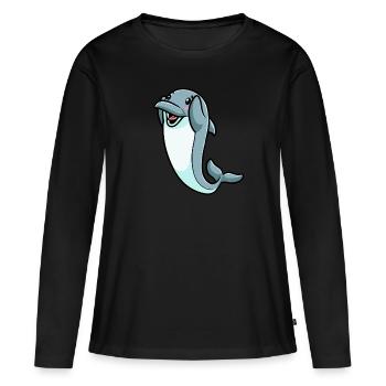 Émoticône de dauphin - T-shirt manches longues Premium bio Femme - noir - Devant - Julia (174cm)