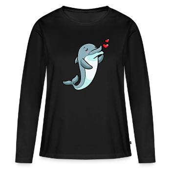 Émoticône de dauphin - T-shirt manches longues Premium bio Femme - noir - Devant - Julia (174cm)