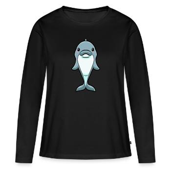 Émoticône de dauphin - T-shirt manches longues Premium bio Femme - noir - Devant - Julia (174cm)