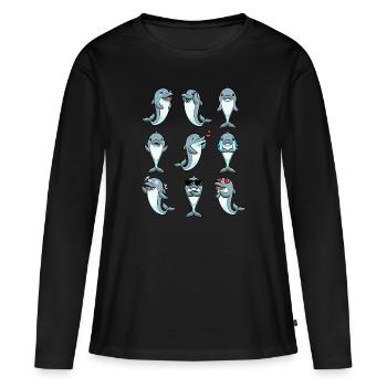 Émoticône de dauphin - T-shirt manches longues Premium bio Femme - noir - Devant - Julia (174cm)
