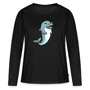 Émoticône de dauphin - T-shirt manches longues Premium bio Femme - noir - Devant - Julia (174cm)
