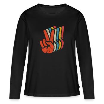 Peace Zeichen V Hand Frieden Retro Peace - Frauen Premium Bio Langarmshirt - Schwarz - Vorne - Julia (174cm)