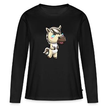 Émoticône Kawaii Cheval du Fjord - T-shirt manches longues Premium bio Femme - noir - Devant - Julia (174cm)
