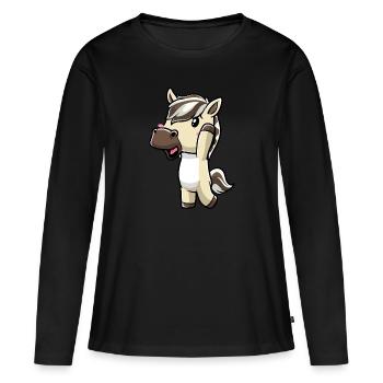 Émoticône Kawaii Cheval du Fjord - T-shirt manches longues Premium bio Femme - noir - Devant - Julia (174cm)