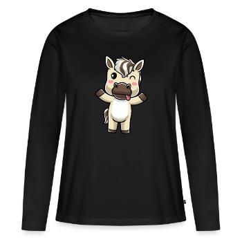 Émoticône Kawaii Cheval du Fjord - T-shirt manches longues Premium bio Femme - noir - Devant - Julia (174cm)