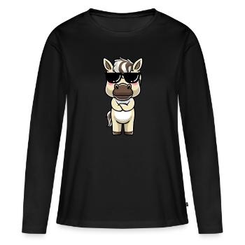 Émoticône Kawaii Cheval du Fjord - T-shirt manches longues Premium bio Femme - noir - Devant - Julia (174cm)