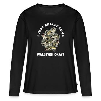 J’aime beaucoup le sandre - T-shirt manches longues Premium bio Femme - noir - Devant - Julia (174cm)