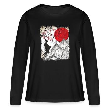 Japan Vintage Japanese Art Samurai - Women's Premium Organic Long Sleeve Shirt - black - Front - Julia (174cm)