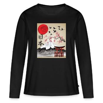 Japon Vintage Art Japonais Esthétique - T-shirt manches longues Premium bio Femme - noir - Devant - Julia (174cm)