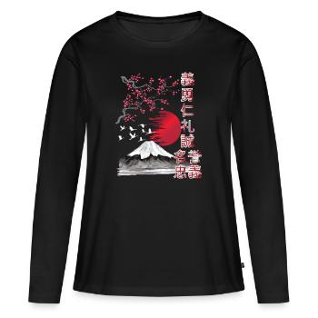 Paysage japonais - 7 vertus du samouraï - T-shirt manches longues Premium bio Femme - noir - Devant - Julia (174cm)