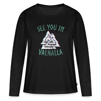 Wikinger Valhalla See you in - Valknut - Frauen Premium Bio Langarmshirt - Schwarz - Vorne - Julia (174cm)