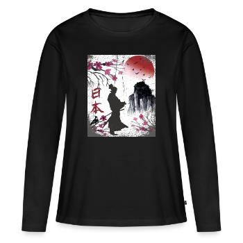 Japan japanische Kunst Samurai Design - Frauen Premium Bio Langarmshirt - Schwarz - Vorne - Julia (174cm)