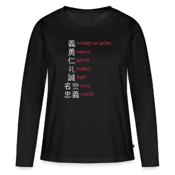 Japon - 7 vertus du streetwear japonais samouraï - T-shirt manches longues Premium bio Femme - noir - Devant - Julia (174cm)