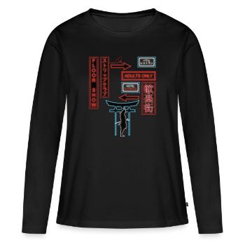 Japon Vaporwave Esthétique Retro Streetwear - T-shirt manches longues Premium bio Femme - noir - Devant - Julia (174cm)