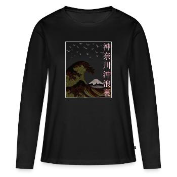 Japan Japanese Art Great Wave of Kanagawa - Women's Premium Organic Long Sleeve Shirt - black - Front - Julia (174cm)